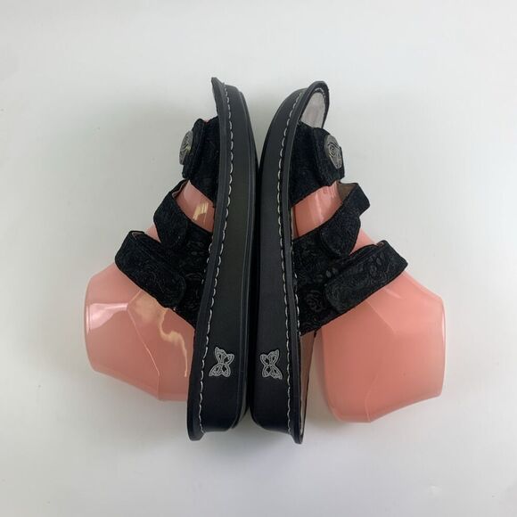 Alegria Strappy Slide Sandal Black Nubuck Embossed Slip On Womens 40 9.5 - 10 - Picture 9 of 15